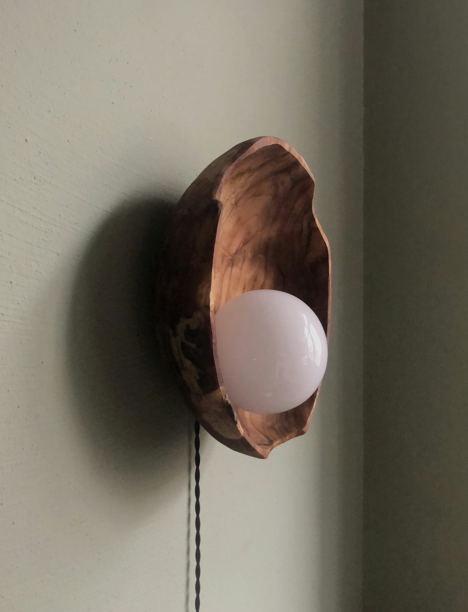 Oiled wooden bowl lamp