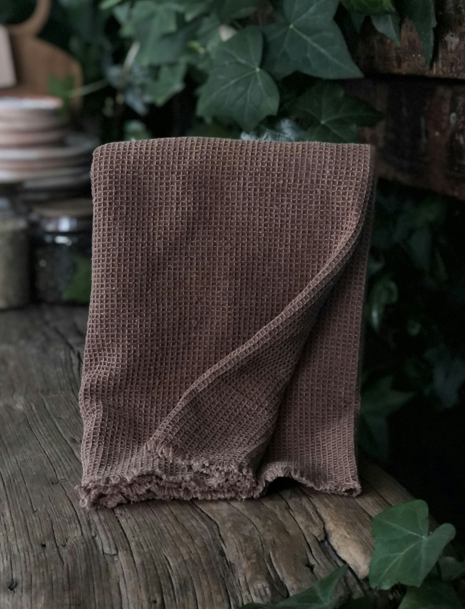 waffled light brown cotton tea towel