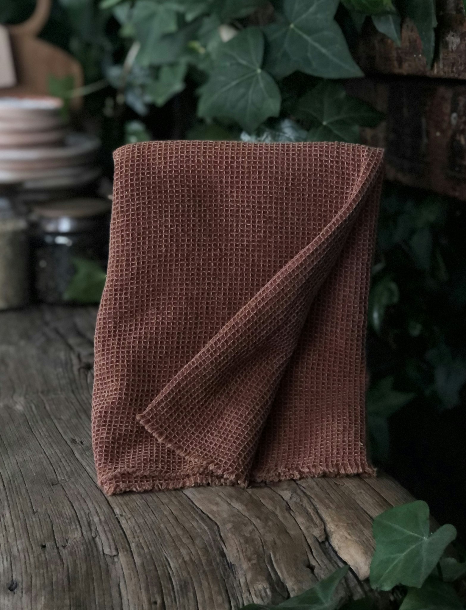 cotton waffled rust tea towel