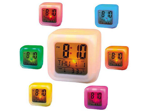 Väckarklocka LED Multicolor med Termometer & Kalender