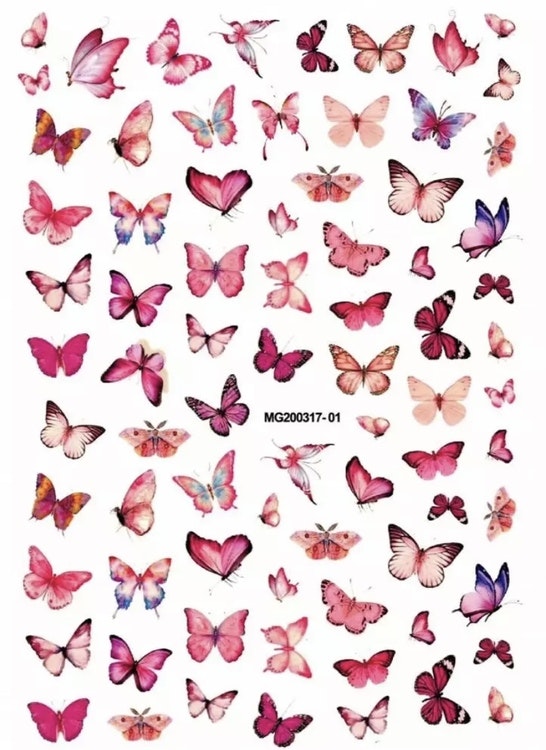 Nail sticker Xl fjärilar rosa