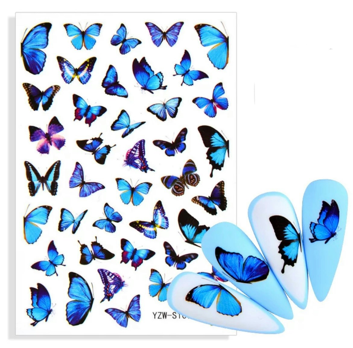 Nail stickers stora fjärilar blå