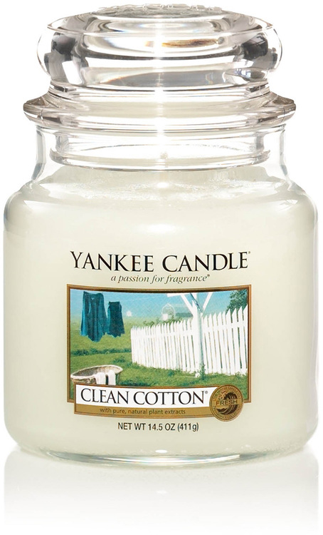 Yankee Candle Clean Cotton medium doftljus. Ett av Sveriges mest sålda doftljus