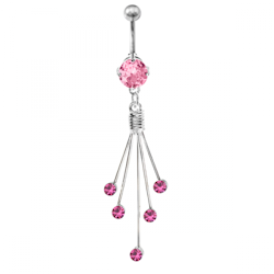 Piercing till navel med rosa CZ. Med titanstav