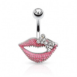 Navelpiercing med rosa mun