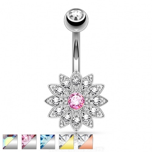 Navelpiercing med glittrig blomma