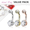 Navelpiercing 3-pack med cz stenar