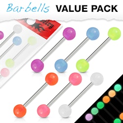 6 pack barbeller med glow in the dark bollar
