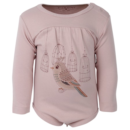 Joy LS Body - rosa med fågelmönster
