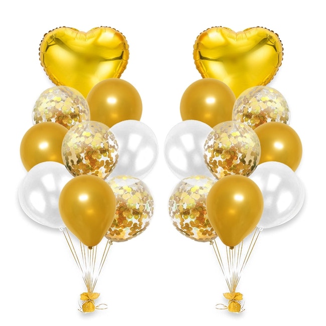 Hjärtformad folierad ballong + Konfetti ballongkit i guld