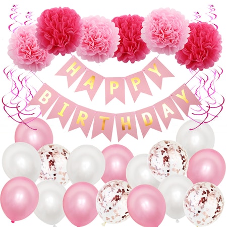 Happy Birthday Dekorations Kit i Rosa