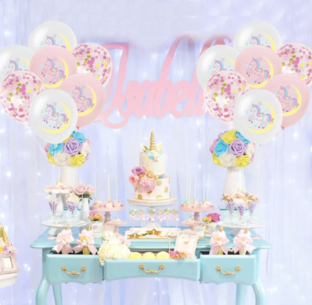Unicorn ballonger 15st + roseguld snöre