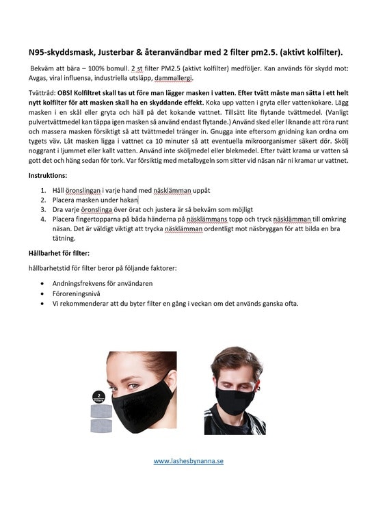Munskydd N95 - svart professional skydd med 2 st kolfilter