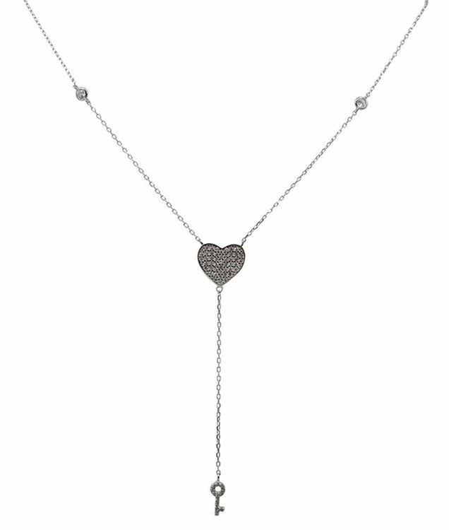 Hjärta och Nyckel Halsband i äkta silver prydd med Kubisk Zirkonia -  silver925.se