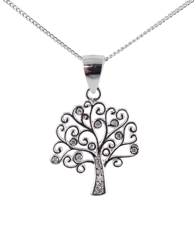 Livets träd Halsband i äkta silver prydd med Kubisk Zirkonia - silver925.se