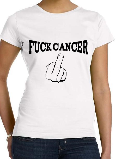 TShirt Rosa Bandet Fuck Cancer- Vit Tshirt Dam