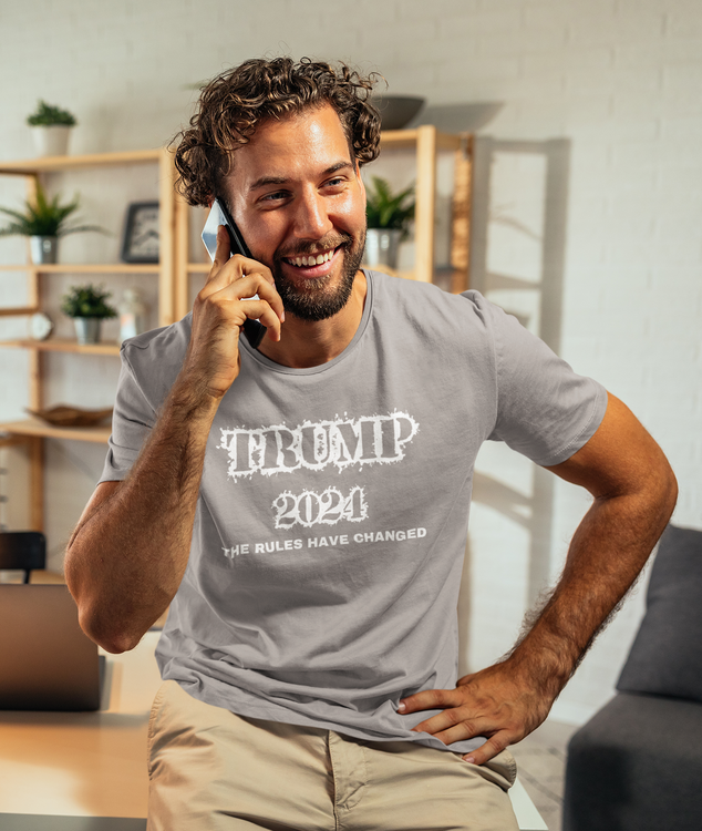 T-Shirt Herr med TEXTTRYCK tRUMP 2024 tHE rULES hAVE cHANGED, usa pOLITIK, usa vALET 2024