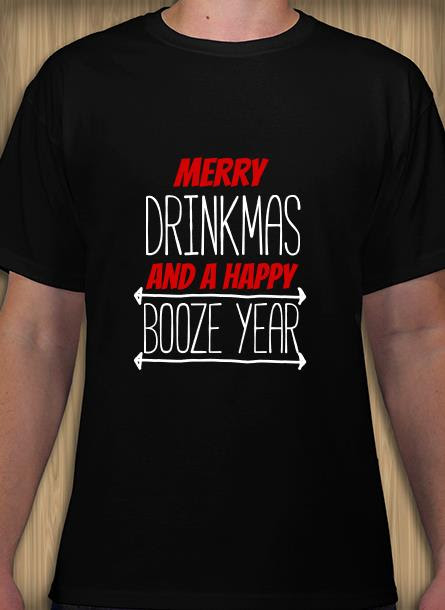 T-shirt-Merry Drinkmas-Svart Tshirt Herr