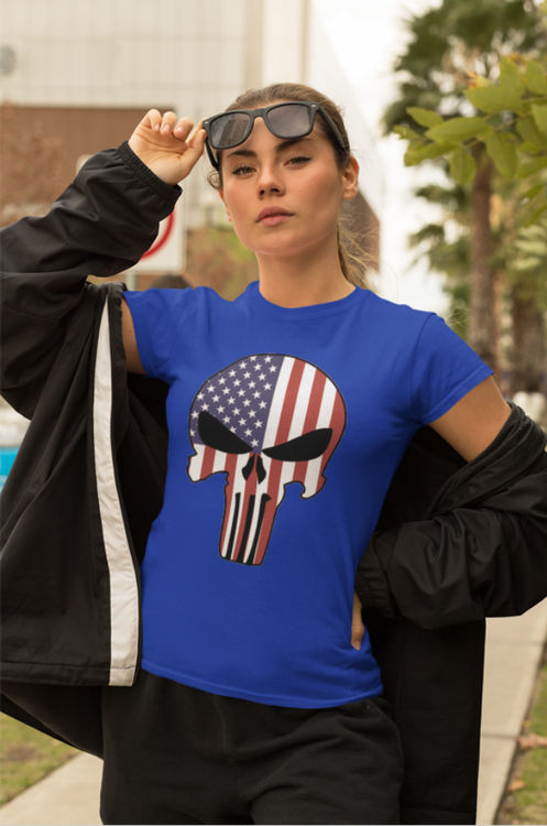 Print Tshirt women. US Skull. Tshirt US Dödsskalle