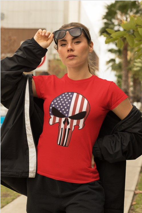 Print Tshirt women. US Skull. Tshirt US Dödsskalle