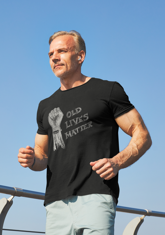 Old Lives Matter, Covid19 T-shirt Men. De äldre måste prioriteras. Tshirt för dig som vill påverka.