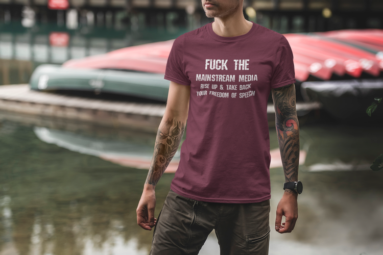Stand up and take back your freedom of speech T-Shirt. Herr storlek. Fuck mainstreammedia