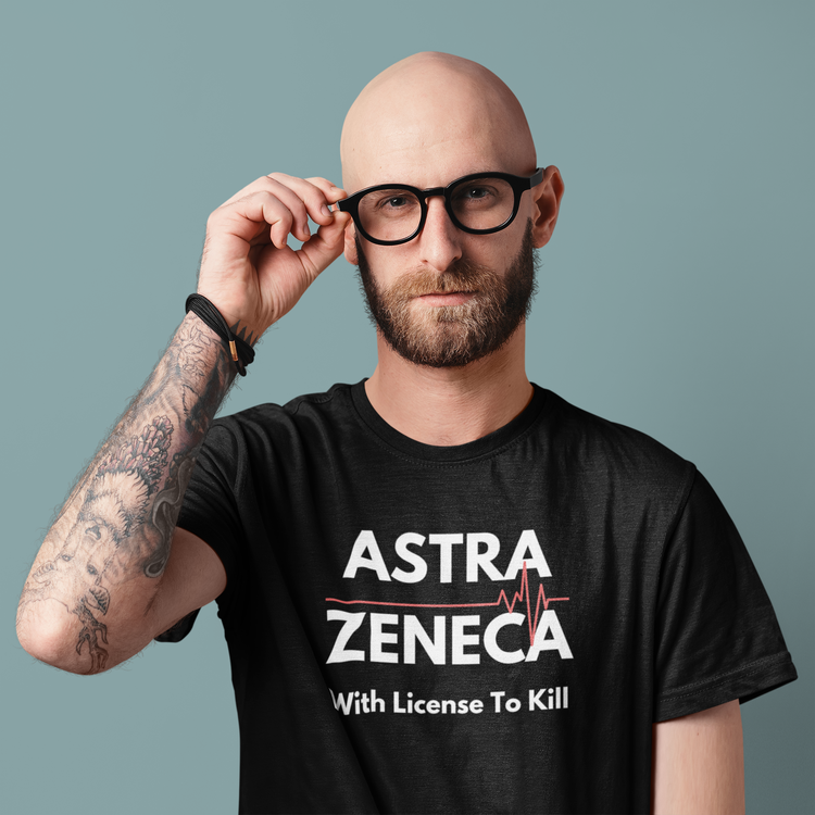 T-Shirt med tryck. AstraZeneca Vaccin. T-shirt herrstorlekar. Flera färger och storlekar för alla T-Shirts med tryck. Vi som inte skall ta Astra Zenecas Vaccin