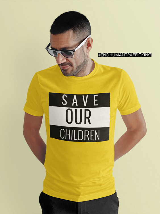 Tshirt med coolt tryck Save Our Children. Tshirt Herr med tryck