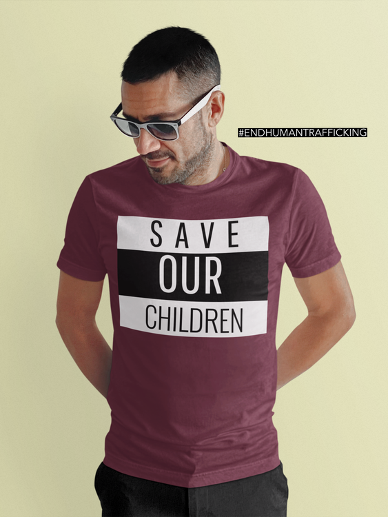 Tshirt Man Save Our Children. Plus Size storlekar. Tshirt med tryck