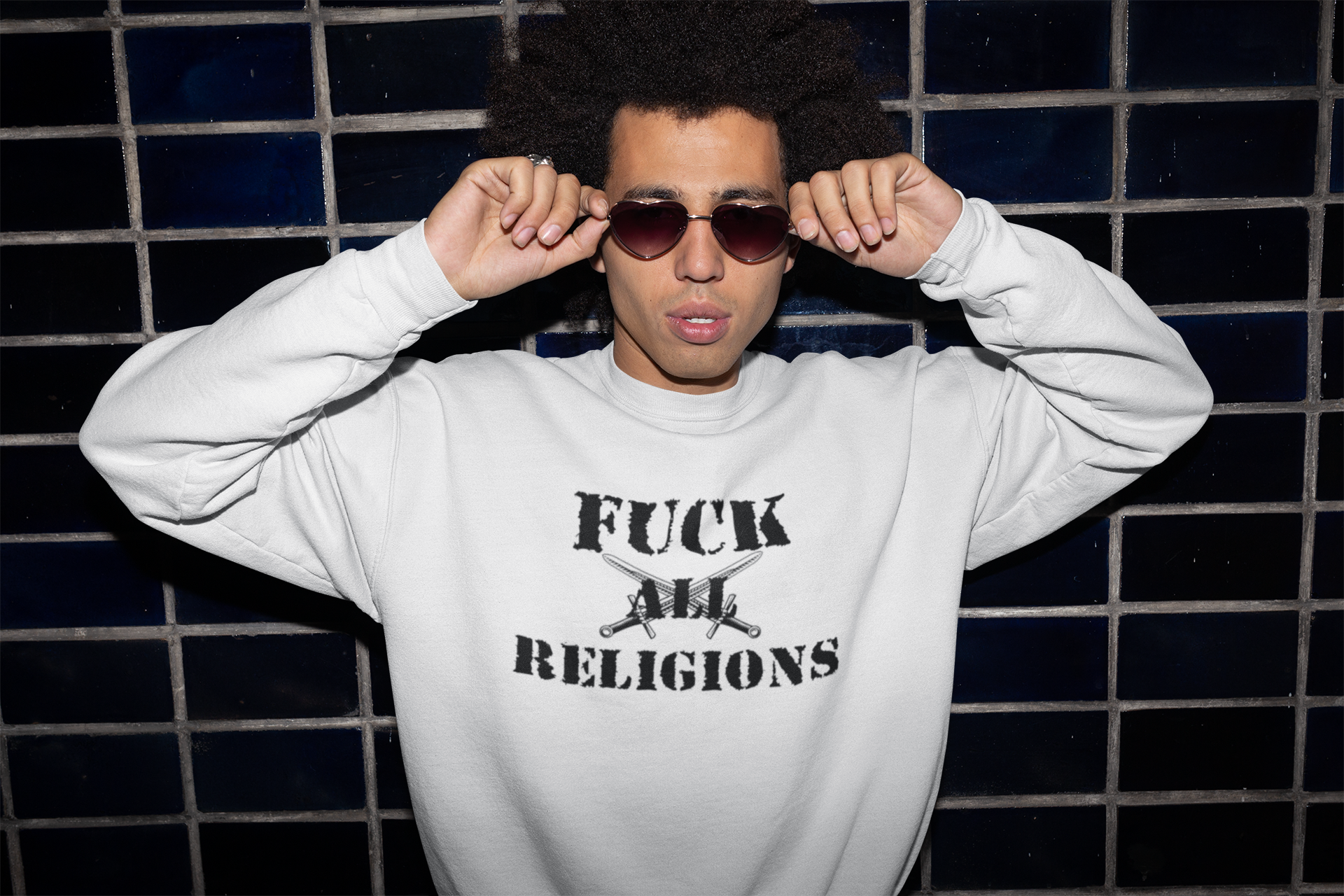 Religion, Fuck All Religions. Sweatshirt med tryck, Unisex, Åt helvete med all religion