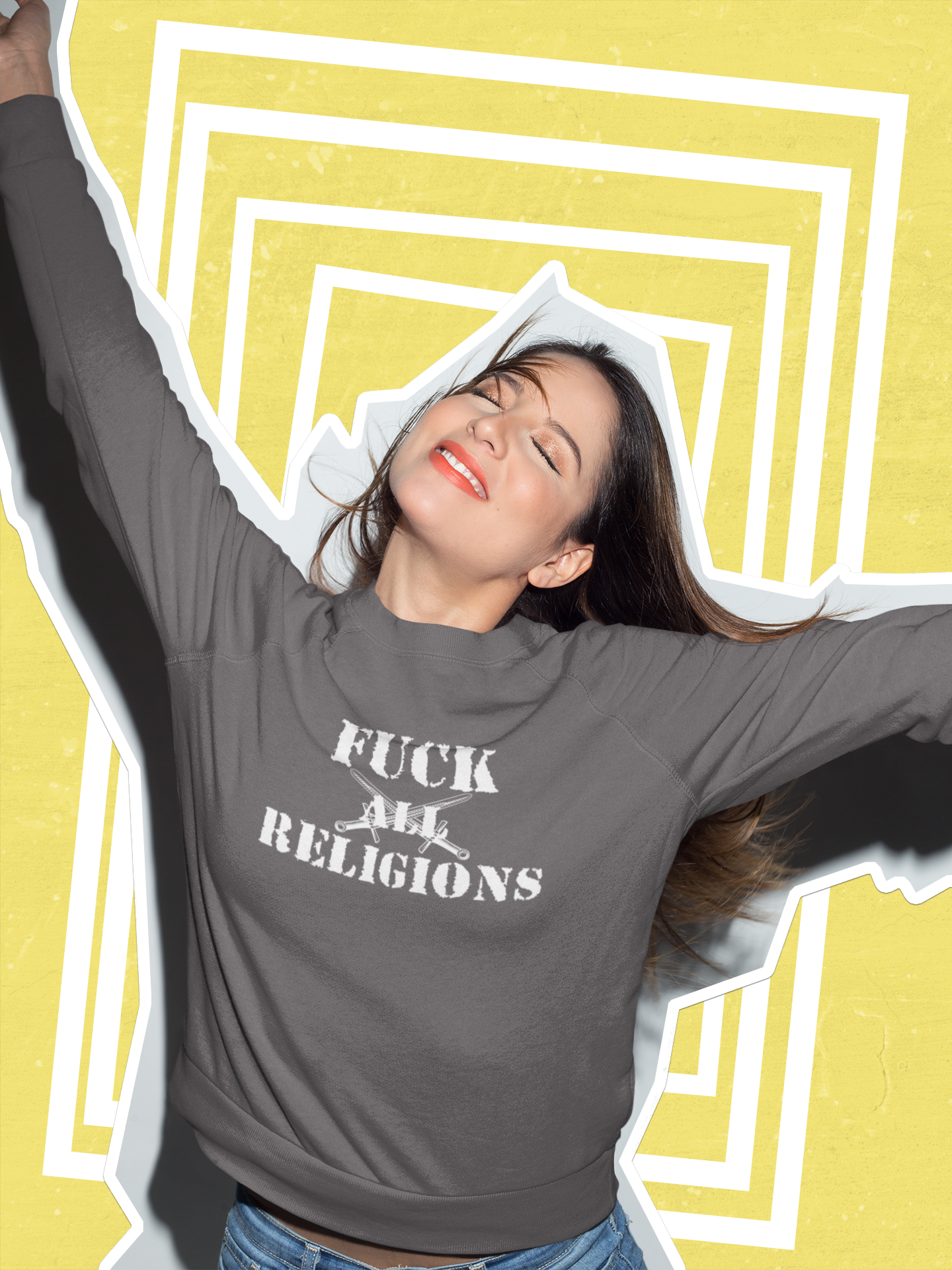 Unisex Sweatshirt med texttryck Fuck all Religions , Svenska Kyrkan, Islam