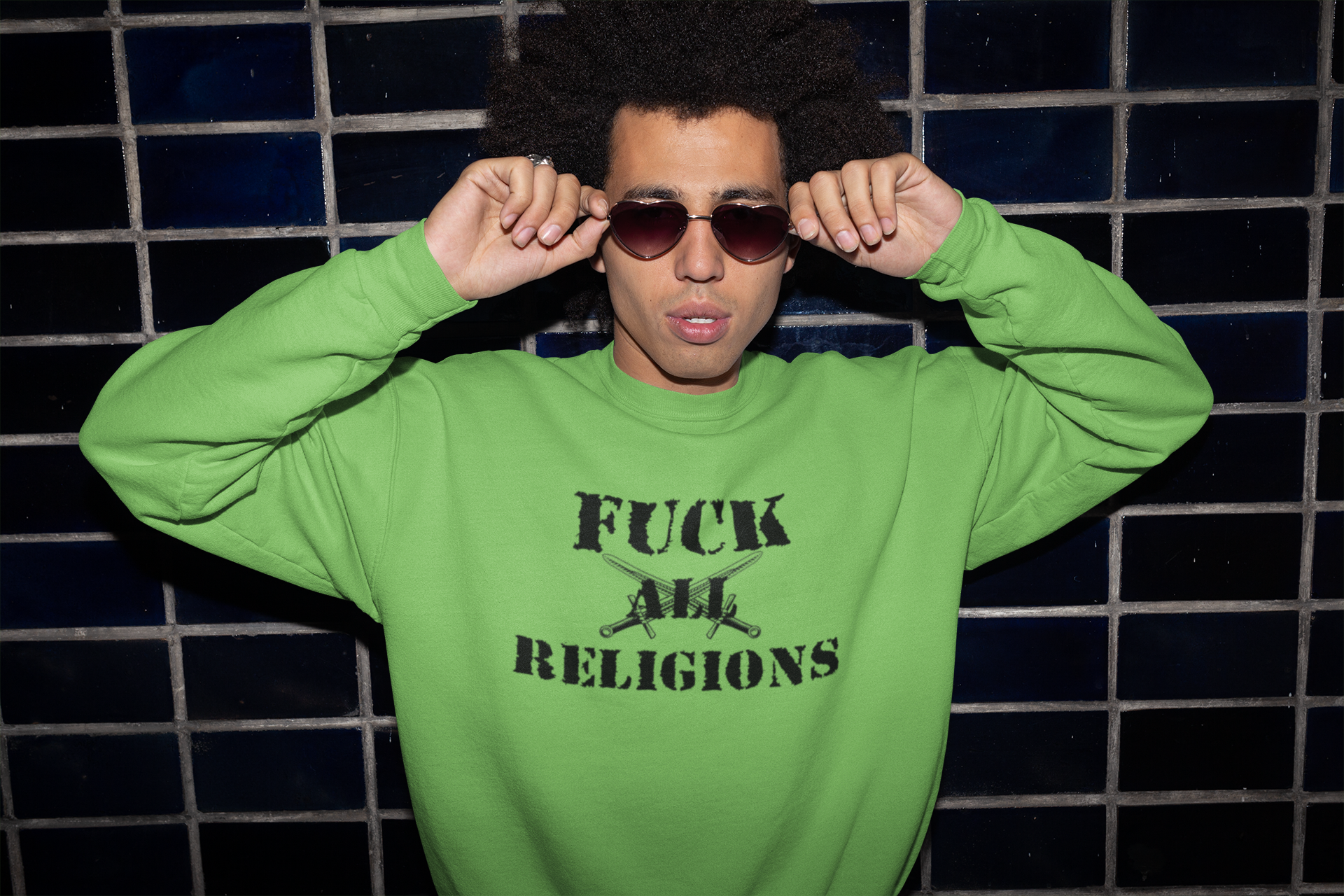 Sweatshirt med tryck. Fuck All Religions, Förbjud religion