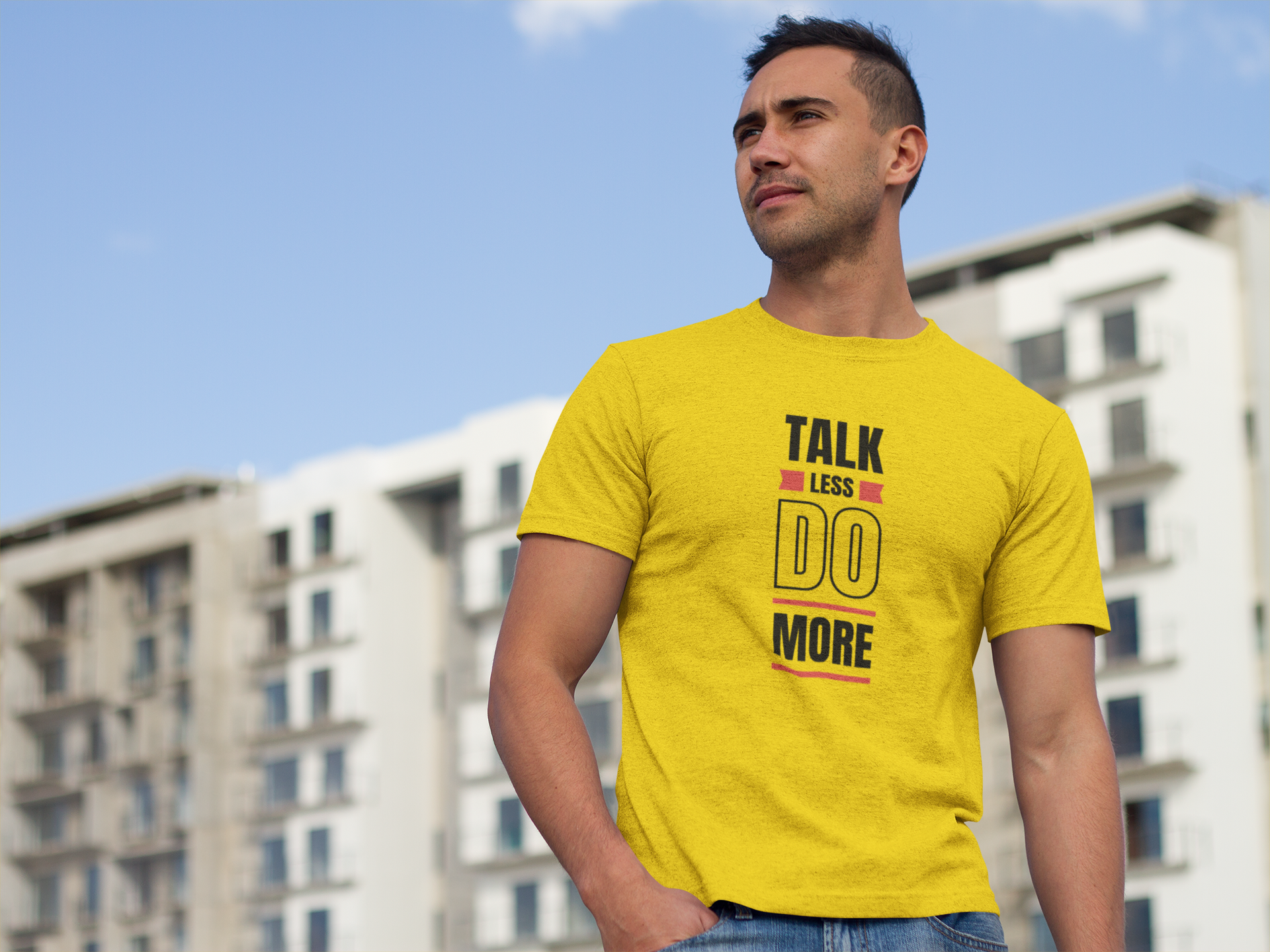 T-Shirt Herr i flera färger med text Talk Less Do More.  T-Shirt med tryck Från Statements Clothing