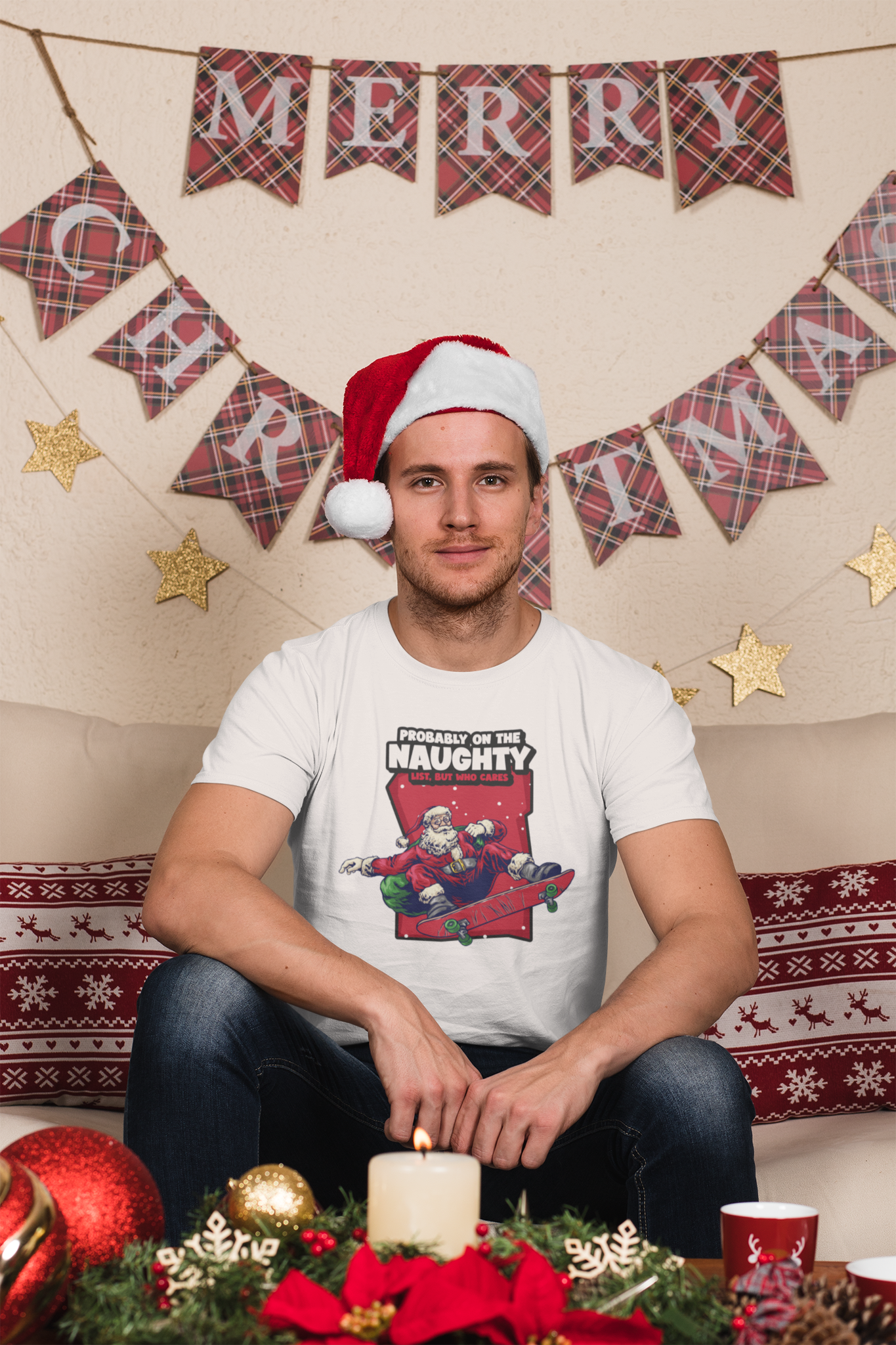 On Santas naughty list. Tshirt Jul Herr. Christmas Tshirt Men