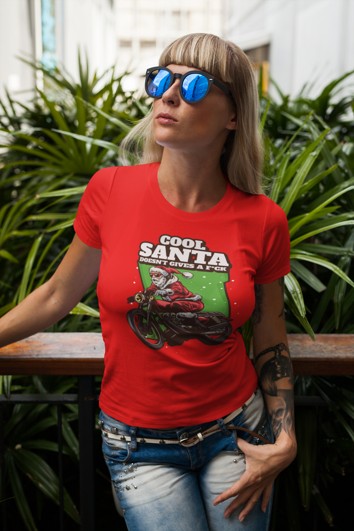 Cool Santa Doesn't Gives A F*ck  - T-shirt Dam/Women Ladyfit , Jul T-Shirts Dam, Jul Tischor i flera färger