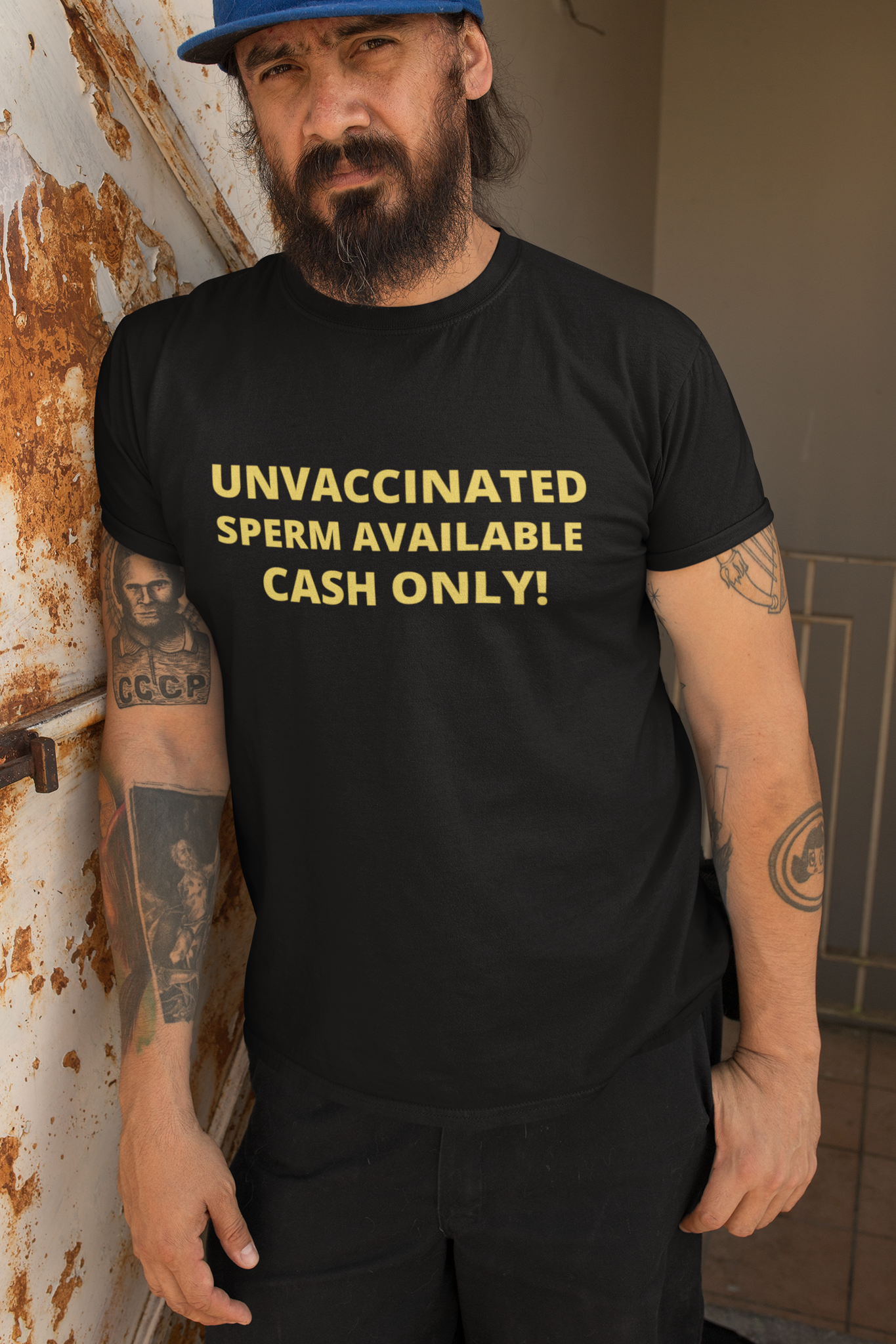 T-Shirt Herr med text, Unvaccinated sperm available cash only.  T-Shirt med tryck Från Statements Clothing