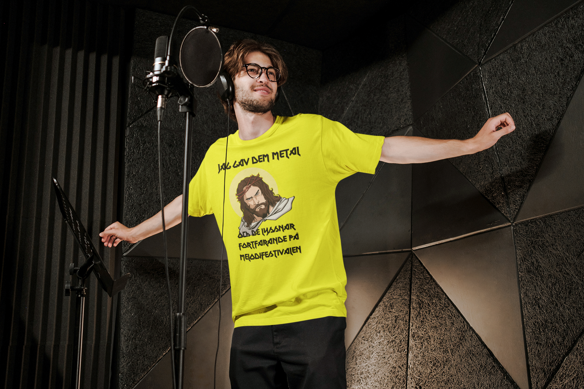 T-Shirt herr med text & Motiv, Jag Gav Dem Metal Och De Lyssnar Fortfarande På Melodifestivalen