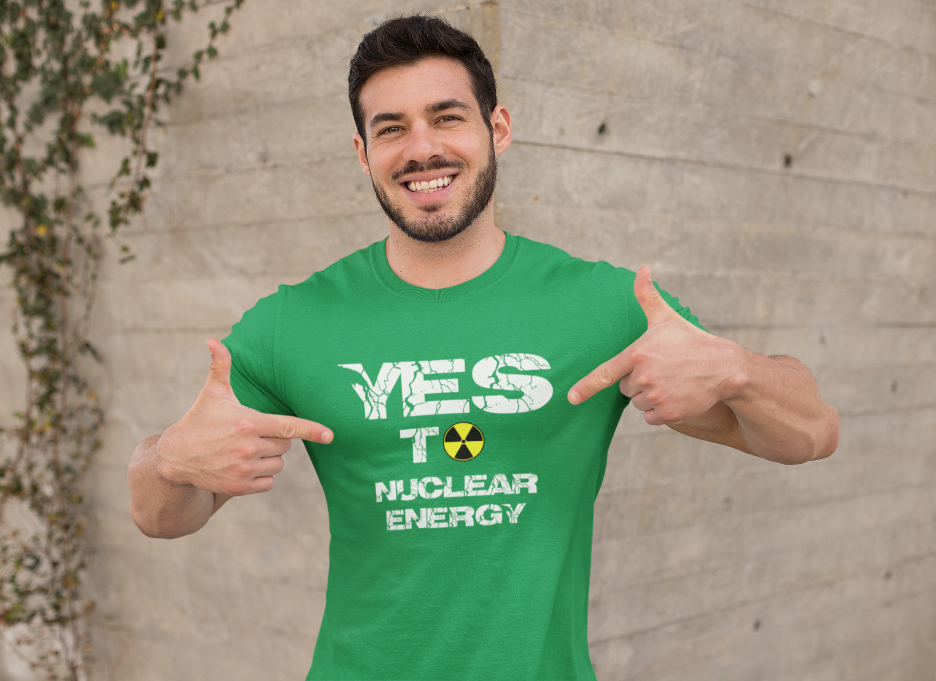 Nej till vindkraft Ja till kärnkraft, T-Shirt herr med text Yes To Nuclear Energy, T-Shirt med unika motiv