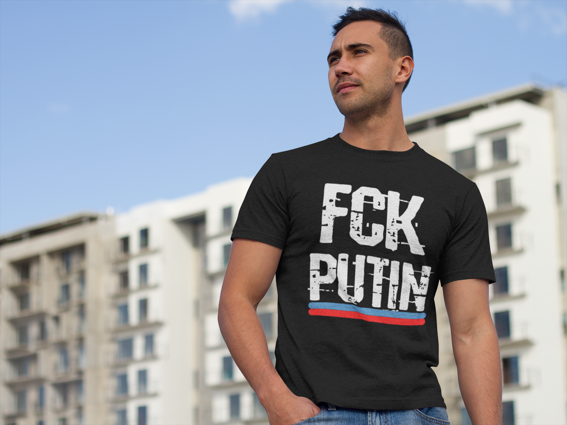 T-Shirt Herr, Tryck FCK Putin, Anti Putin T-Shirt