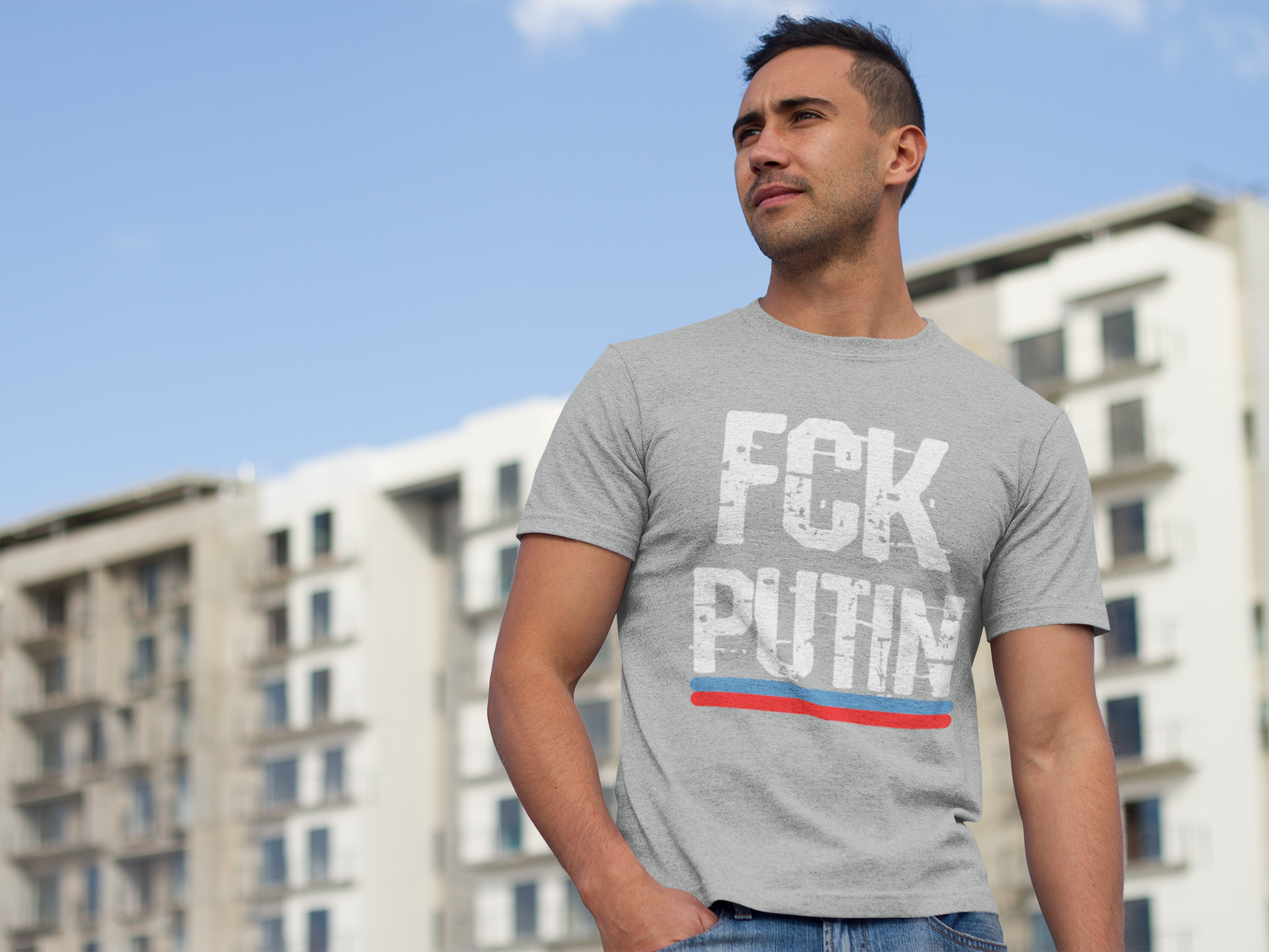 Anti Putin T-Shirt Herr. Tischa med tryck FCK Putin