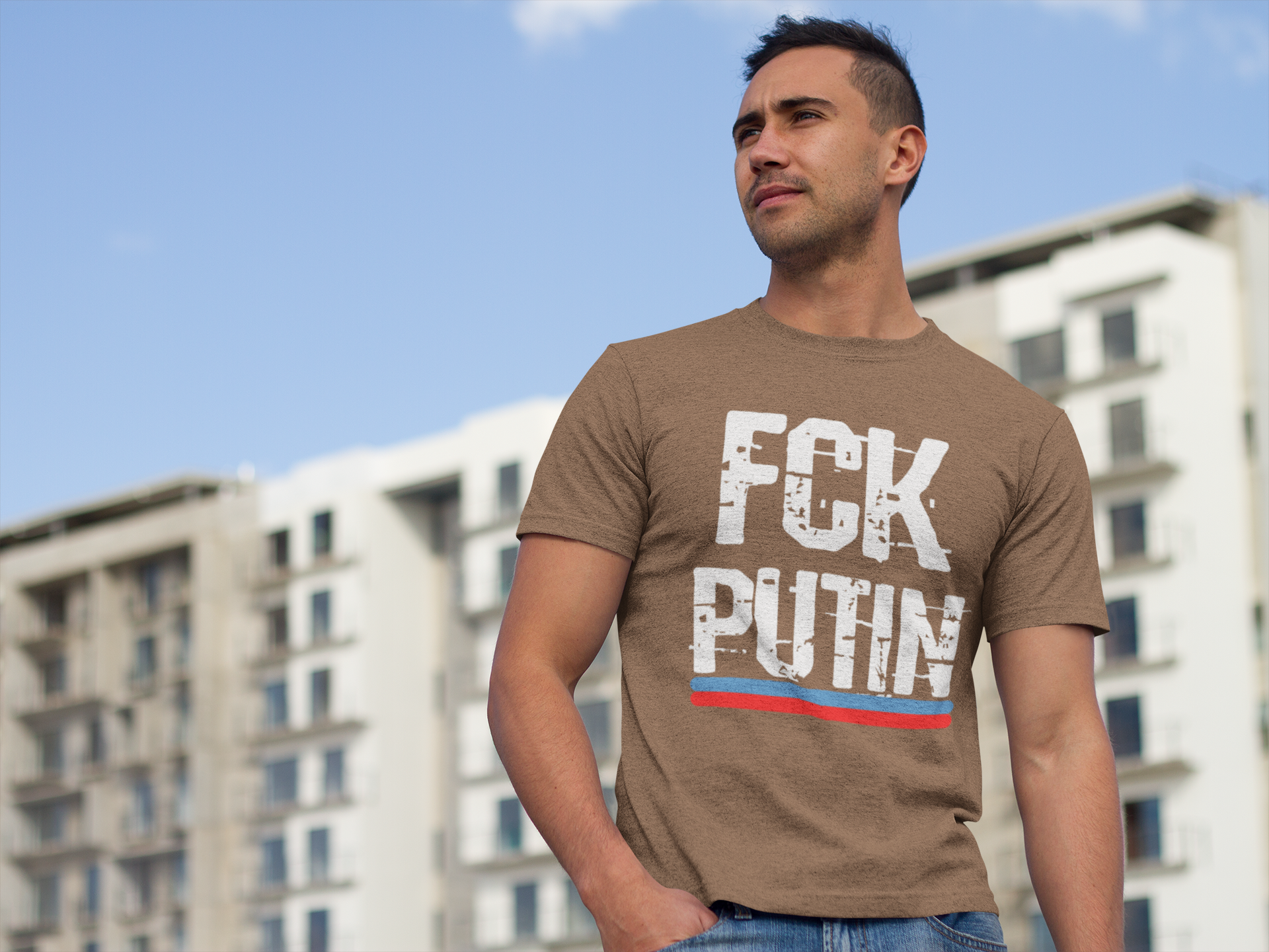 T-Shirt emot Putin, Tshirt med trycket FCK Putin