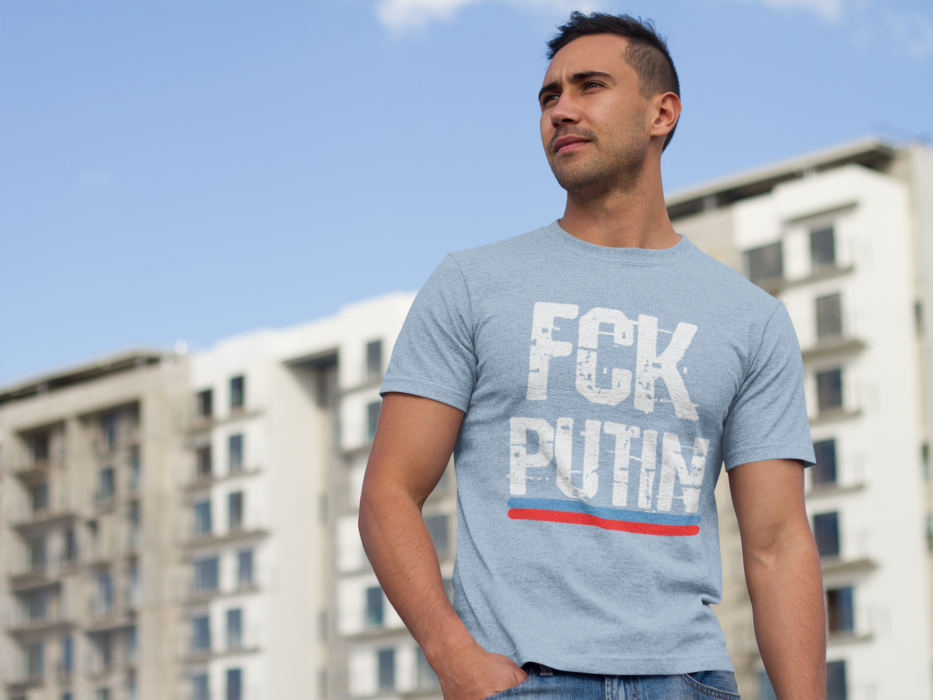 Herr Tshirt med text, FCK Putin
