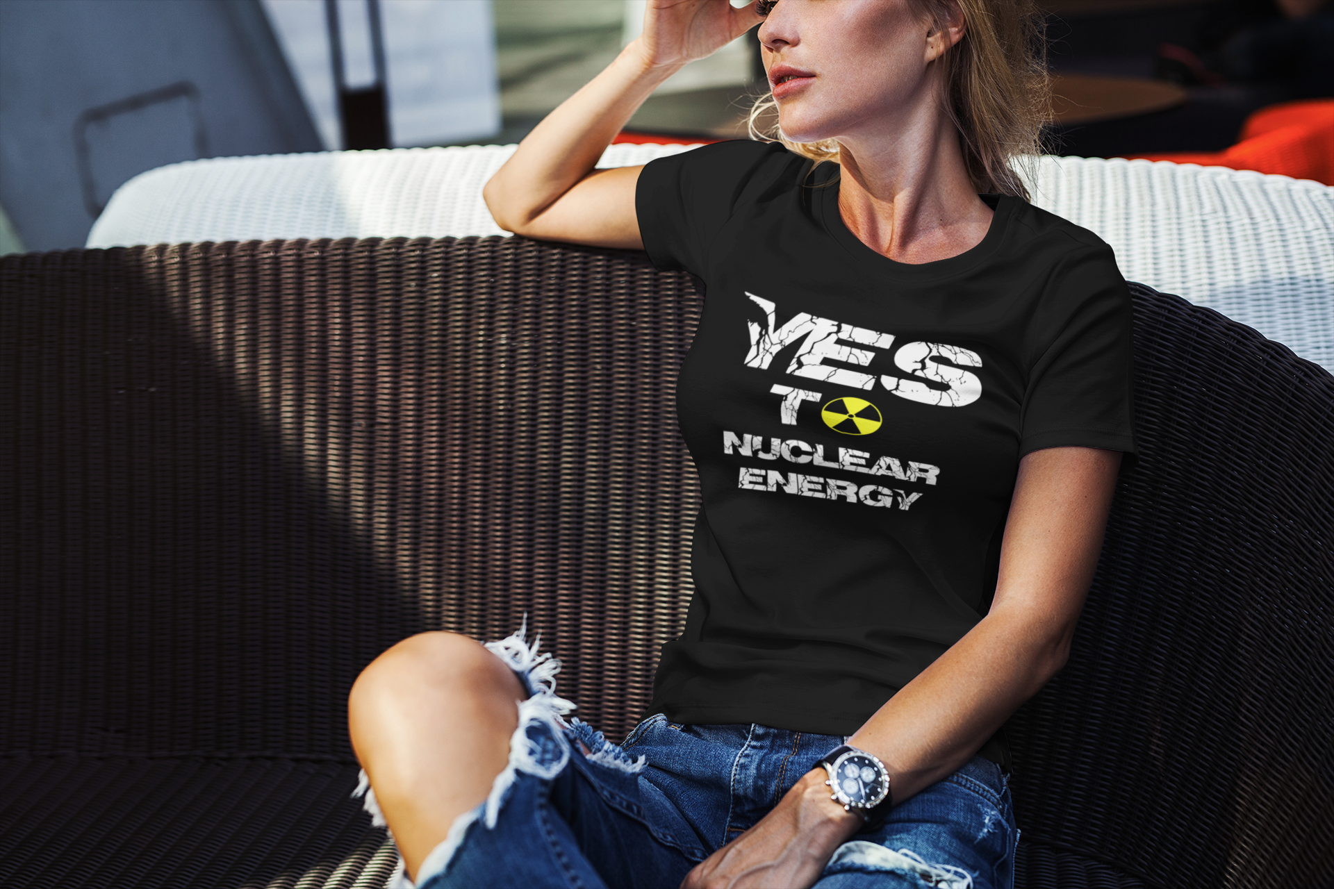 Ja till Kärnkraft , T-Shirt Dam med text Yes To Nuclear Energy