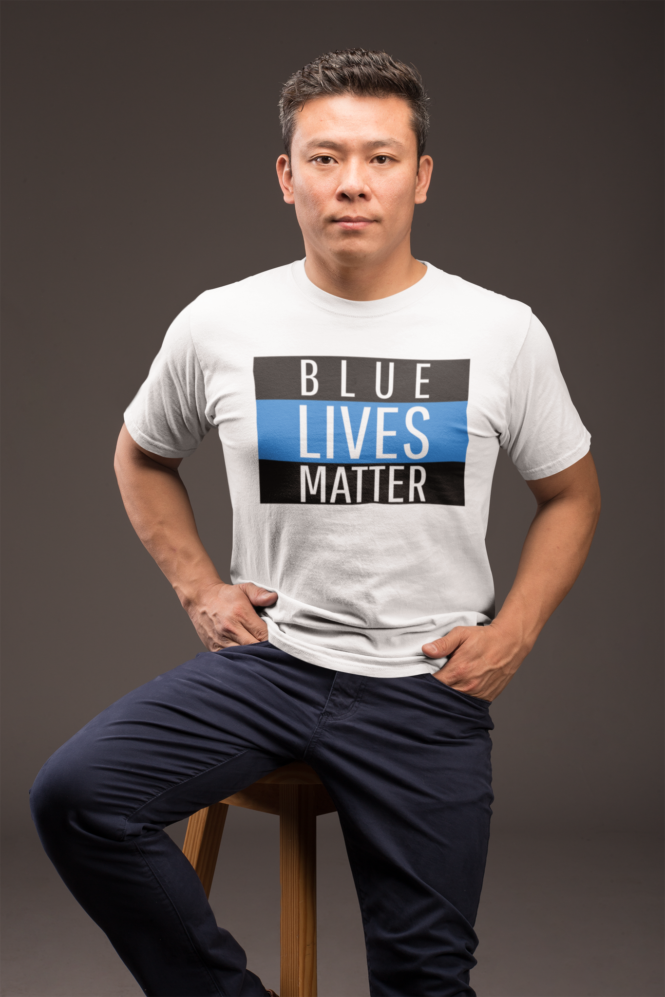 Blåljuspersonal, Visa ditt stöd, Tshirt Herr med text Blue Lives Matter
