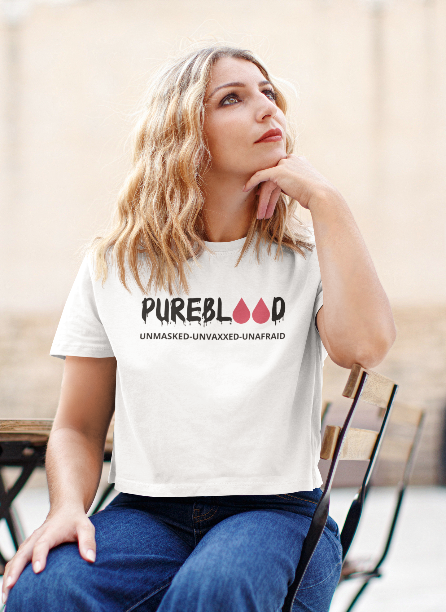 Tshirt Dam med tryck Pureblood Unmasked-Unvaxxed-Unafraid