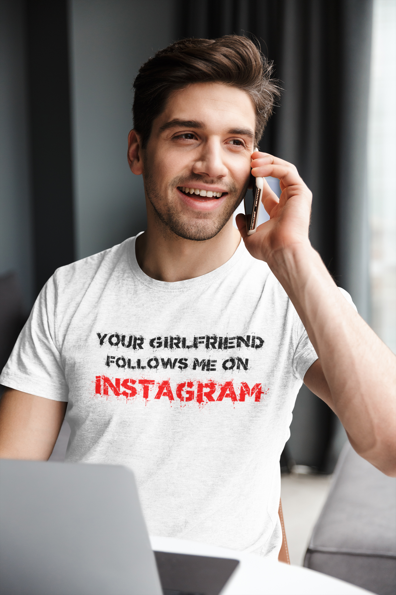 T-Shirt Men with print,Your Girlfriend Follows Me On Instagram