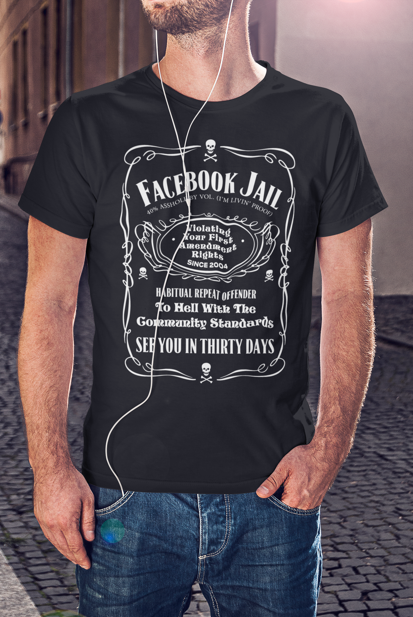 Cool T-Shirt with Jack Daniels inspired design. Facebook Jail See you in thirty days. T-Shirt Men