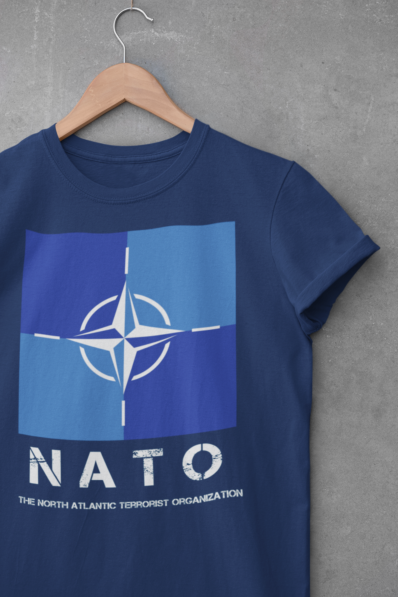 Men's T-shirt in multiple colors with the message "No to NATO" and print North Atlantic Terror Organization