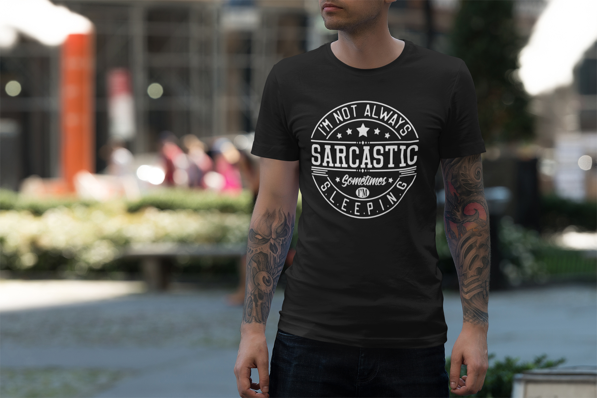 Herr-T-shirt med humoristiskt motiv - 'I'm not always sarcastic, sometimes I'm sleeping