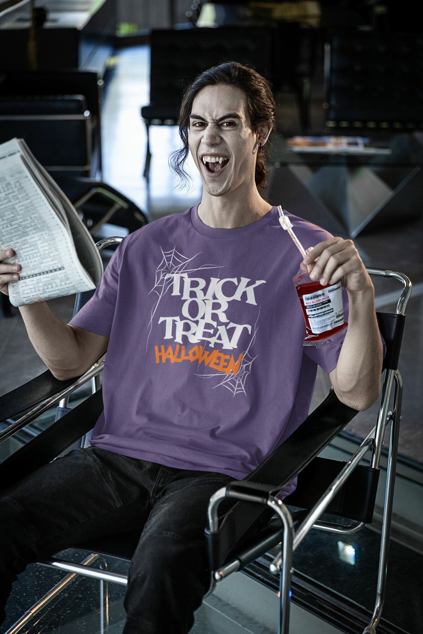 Halloween T-Shirt med coolt tryck med text, Trick Or Treat